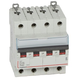 Legrand -  Disjoncteur DX³6000 10kA arrivée haute départ bas à vis 4P 400~ 16A - courbe D - peigne HX³ trad - Réf : 408117