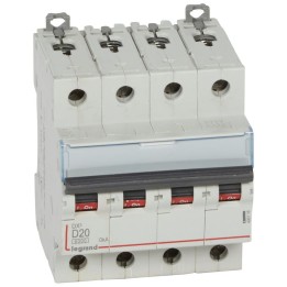 Legrand -  Disjoncteur DX³6000 10kA arrivée haute départ bas à vis 4P 400~ 25A - courbe D - peigne HX³ trad - Réf : 408119