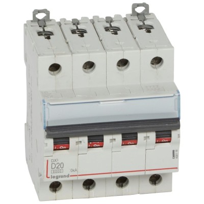 Legrand -  Disjoncteur DX³6000 10kA arrivée haute départ bas à vis 4P 400~ 25A - courbe D - peigne HX³ trad - Réf : 408119