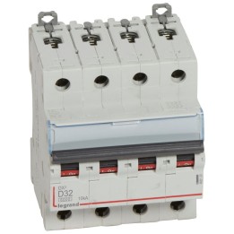 Legrand -  Disjoncteur DX³6000 10kA arrivée haute départ bas à vis 4P 400~ 32A - courbe D - peigne HX³ trad - Réf : 408120