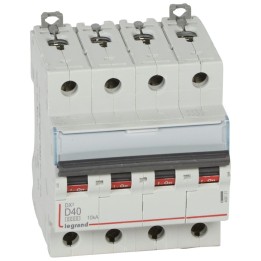 Legrand -  Disjoncteur DX³6000 10kA arrivée haute départ bas à vis 4P 400~ 40A - courbe D - peigne HX³ trad - Réf : 408121