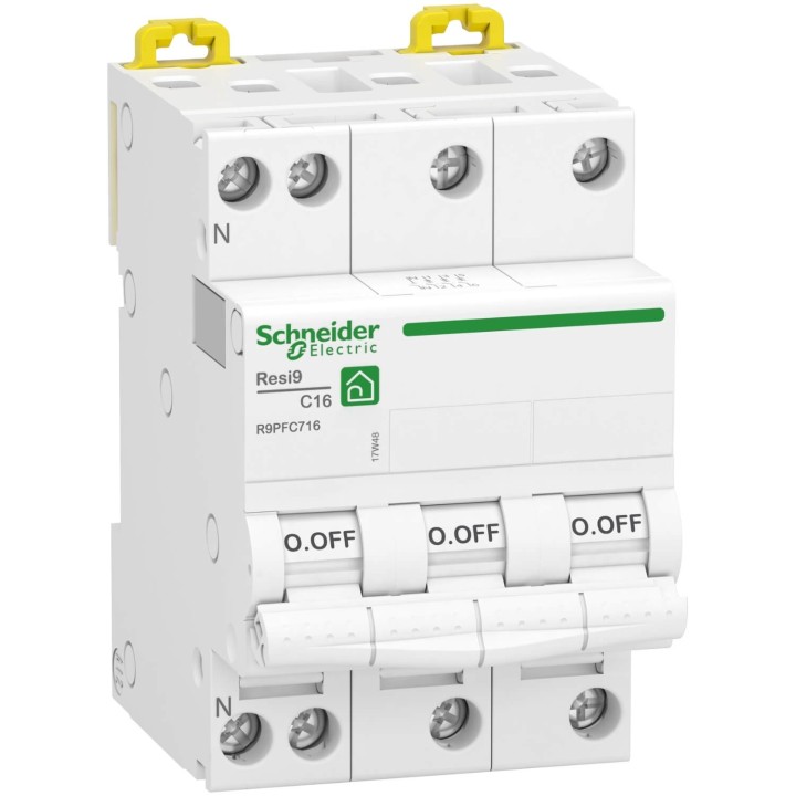 Schneider - Resi9 - disjoncteur modulaire - 3P+N - 16A - courbe C - peignable - Réf : R9PFC716