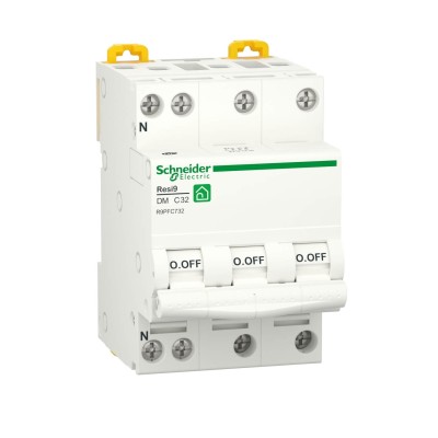 Schneider - Resi9 - disjoncteur modulaire - 3P+N - 32A - courbe C - peignable - Réf : R9PFC732