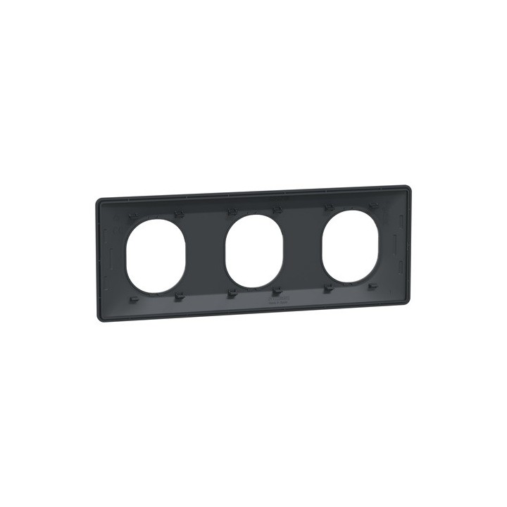 Schneider - Ovalis - Plaque de finition - 3 postes Horizontal - entraxe 71 mm - Anthracite - Réf : S340706