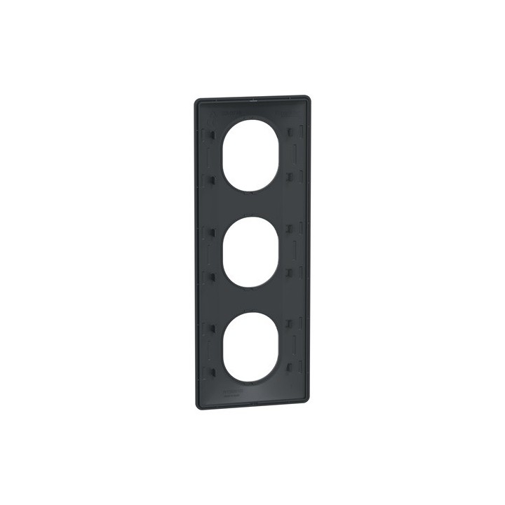 Schneider - Ovalis - Plaque de finition - 3 postes Vertical - entraxe 71 mm - Anthracite - Réf : S340726