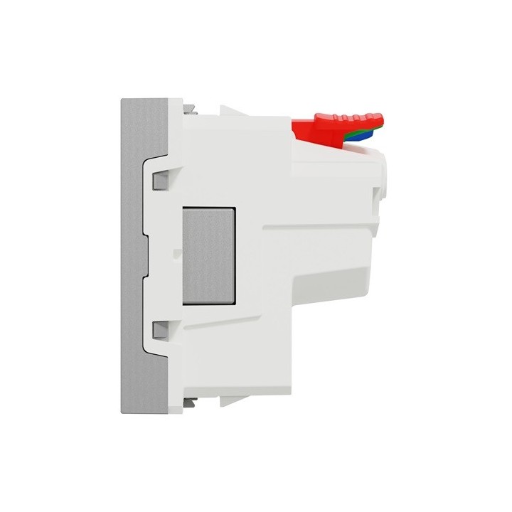 Schneider - Unica - Prise 2P+T - FR - 90° - affleurant - raccord rapide - Alu - méca seul - Réf : NU305230