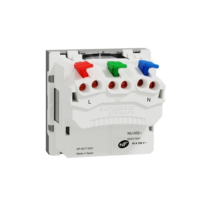 Schneider - Unica - Prise 2P+T - FR - 90° - affleurant - raccord rapide - Alu - méca seul - Réf : NU305230