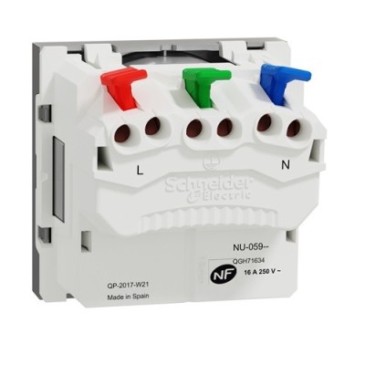 Schneider - Unica - Prise 2P+T - FR - 90° - raccord rapide traversant - Alu - méca seul - Réf : NU305930