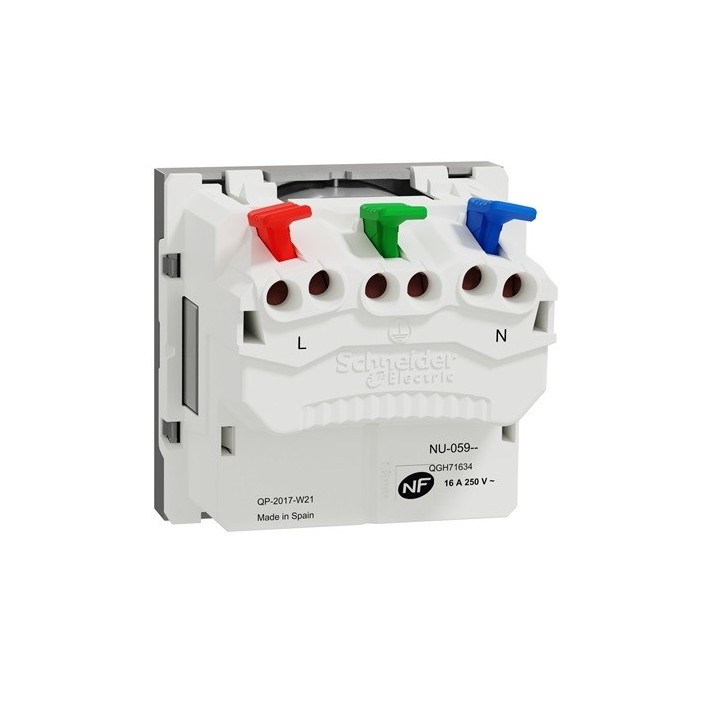 Schneider - Unica - Prise 2P+T - FR - 90° - raccord rapide traversant - Alu - méca seul - Réf : NU305930