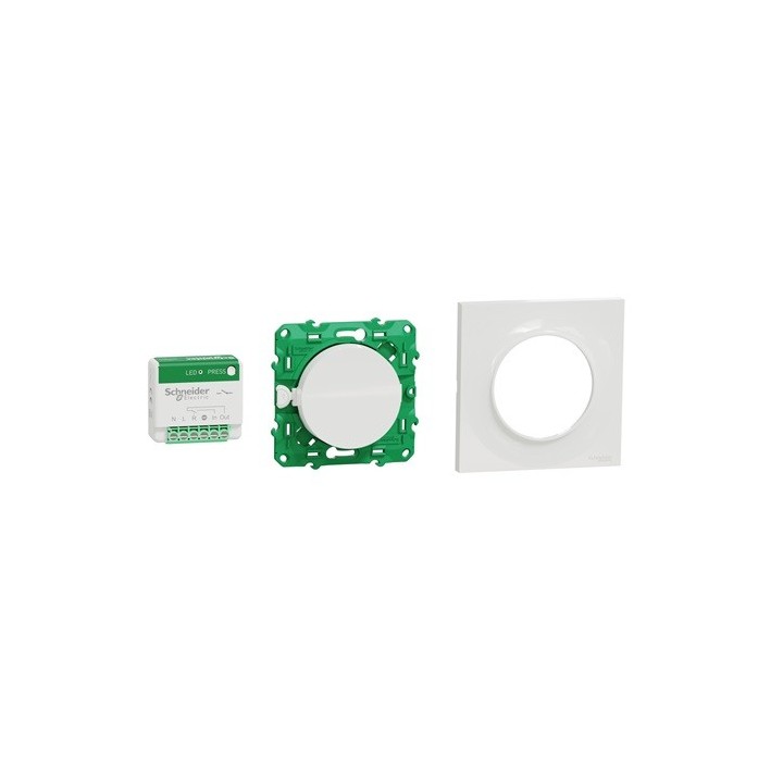 Schneider - Odace sans fil sans pile - Kit actionneur micro + inter + plaque Styl - blanc - Réf : S520192K