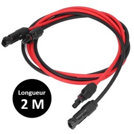 Lot de 2 câbles d'extension solaire - 4mm² - 2m - avec connecteurs MC4 M/F - Réf : PV44VRHMC42