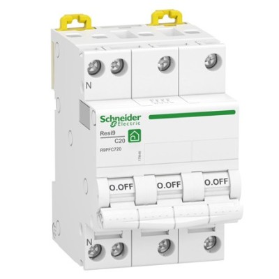 Schneider - Resi9 - disjoncteur modulaire - 3P+N - 20A - courbe C - peignable - Réf : R9PFC720