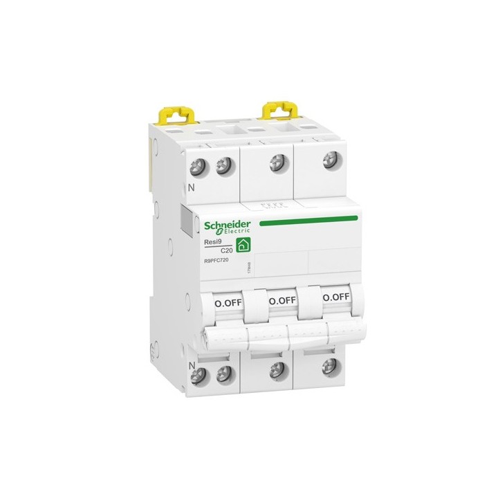 Schneider - Resi9 - disjoncteur modulaire - 3P+N - 20A - courbe C - peignable - Réf : R9PFC720