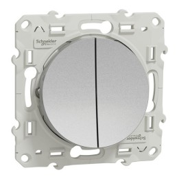 Schneider Odace - Double Interrupteur Va et Vient - Alu - Réf : S530214