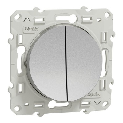 Schneider Odace - Double Interrupteur Va et Vient - Alu - Réf : S530214