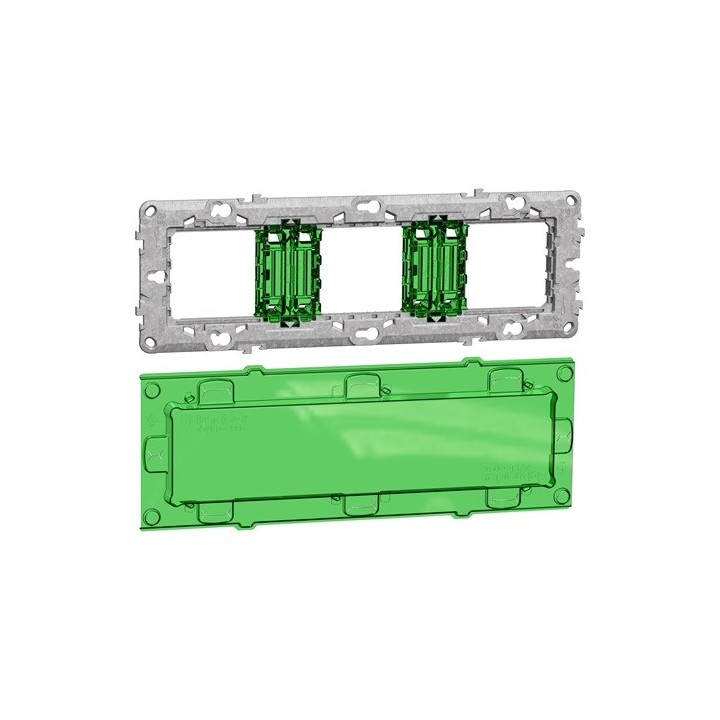 Schneider - Unica - support de fixation 6-8 mod / 3 postes + protection chantier - zamac - Réf :  NU7006C
