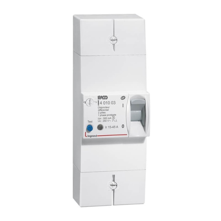 Legrand - Disjoncteur de branchement Enedis bipolaire différentiel 500mA sélectif - 45A - Réf : 092870