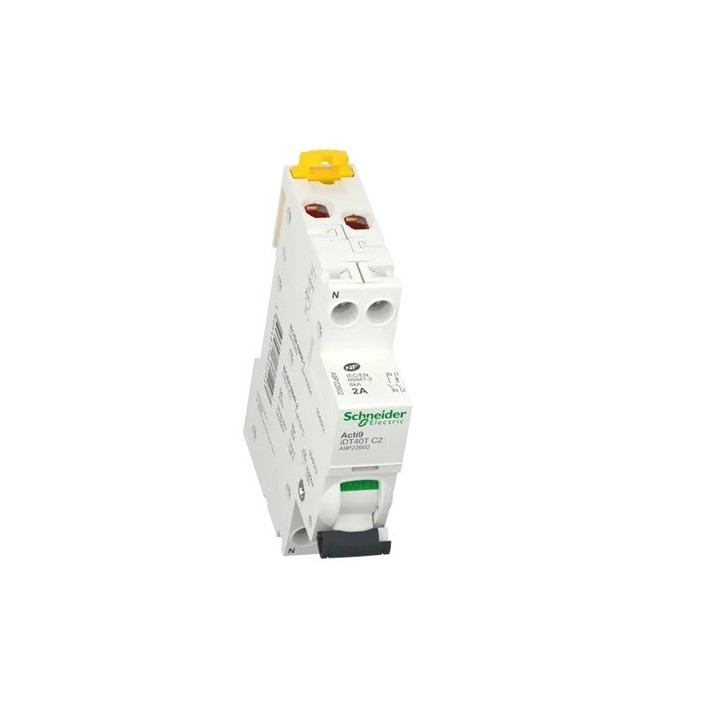 Schneider - Acti9 iDT40T - disjoncteur modulaire - 1P+N - 2A - courbe C - 4500A/6kA - Réf : A9P22602