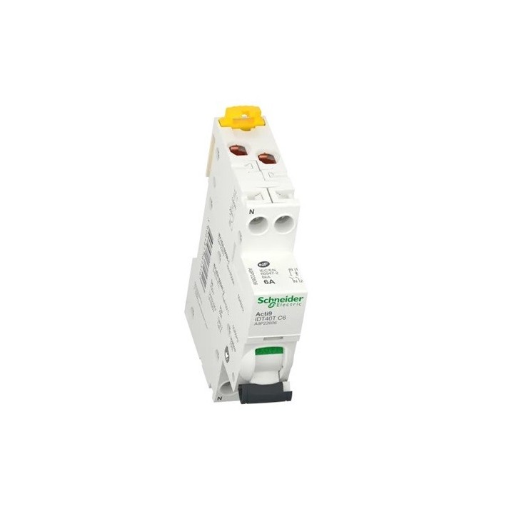 Schneider - Acti9 iDT40T - disjoncteur modulaire - 1P+N - 6A - courbe C - 4500A/6kA - Réf : A9P22606