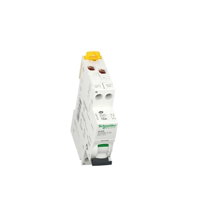 Schneider - Acti9 iDT40K - disjoncteur modulaire - 1P+N - 10A - courbe C - 4500A/4,5kA - Réf : A9P71610