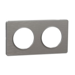 Schneider - Odace Touch - plaque aluminium brossé liseré alu- 2 postes - horiz./vert. 71mm - Réf : S530804J