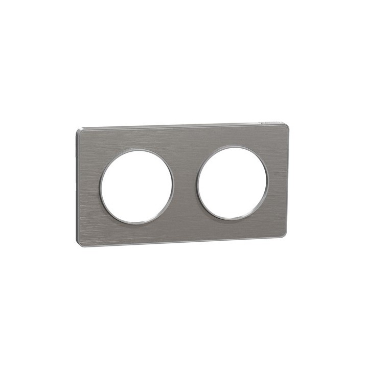 Schneider - Odace Touch - plaque aluminium brossé liseré alu- 2 postes - horiz./vert. 71mm - Réf : S530804J