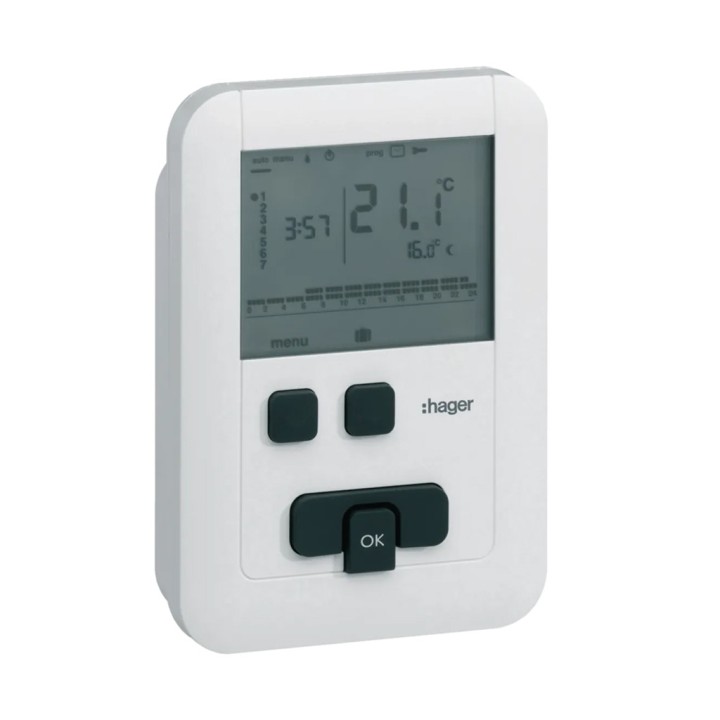 Hager - Thermostat ambiance programmable digital chauf eau chaude 4 fils sur 7j ECO 230V - Réf : EK510