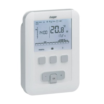 Hager - Thermostat ambiance programmable digital chauf eau chaude 2 fils sur 7j à piles - Réf : EK520