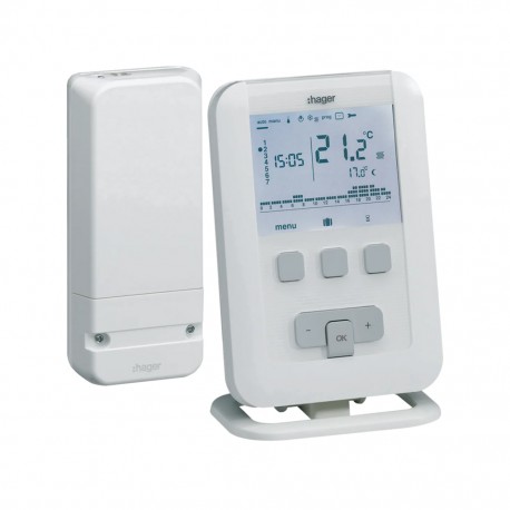 Hager - Kit thermostat programmable radio à piles + 1 récepteur radio - Réf : EK560