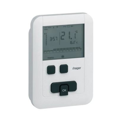 Hager - Thermostat ambiance programmable digital chauf eau chaude 2 fils 7j ECO à piles - Réf : EK570