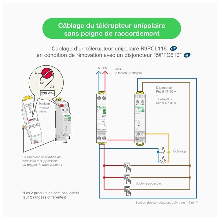 Schneider - Resi9 XP - télérupteur - 1NO - 16A - R9PCL116