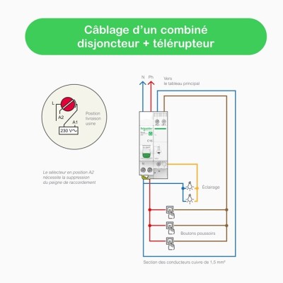 Schneider - Resi9 XE - combiné disj+télérupteur - 1P+N - 16A - courbe C - embrochable - Réf : R9ECL616