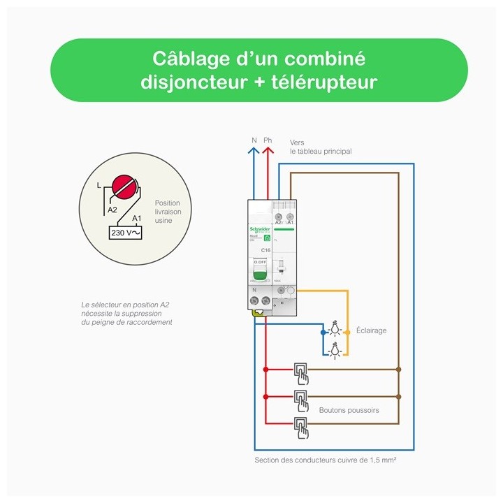 Schneider - Resi9 XE - combiné disj+télérupteur - 1P+N - 16A - courbe C - embrochable - Réf : R9ECL616