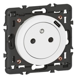 Legrand - Prise Surface Céliane avec chargeur Type-C intégré - Livrée avec support et enjoliveur Blanc - Réf : 068127