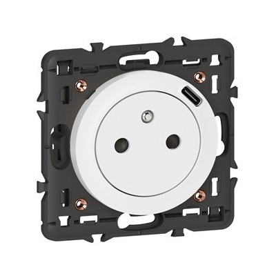 Legrand - Prise Surface Céliane avec chargeur Type-C intégré - Livrée avec support et enjoliveur Blanc - Réf : 068127