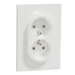 Schneider Odace - Prise de courant 2P+T double - Blanc - à griffes spécial renovation - 1 poste - Réf : S521089