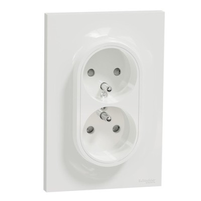 Schneider Odace - Prise de courant 2P+T double - Blanc - à griffes spécial renovation - 1 poste - Réf : S521089