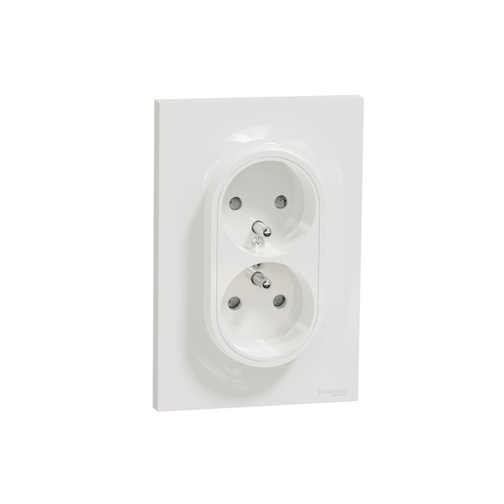 Schneider Odace - Prise de courant 2P+T double - Blanc - à griffes spécial renovation - 1 poste - Réf : S521089