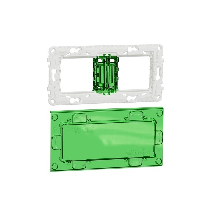 Schneider - Unica - support de fixation 4 mod / 2 postes + protection chantier - plastique - Réf : NU7004PC