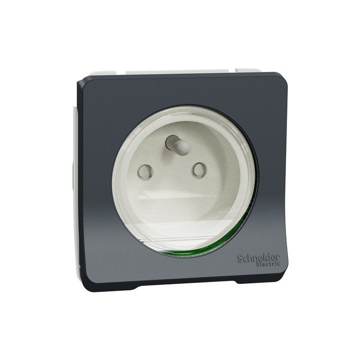 Schneider Mureva Styl - Prise de courant 2P+T composable IP55- connexion automatique gris - Réf : MUR36133