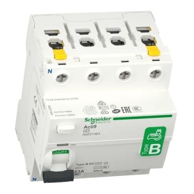Schneider - Acti9 iID - interrupteur différentiel - 4P - 63A - 30mA - Type B - EV - 400V - Réf : A9Z51463