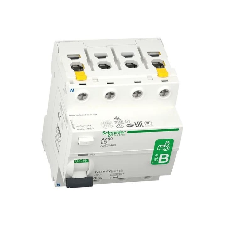 Schneider - Acti9 iID - interrupteur différentiel - 4P - 63A - 30mA - Type B - EV - 400V - Réf : A9Z51463