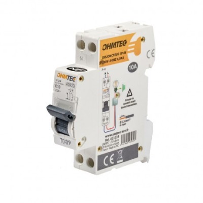 Ohmtec - Disjoncteur à vis - 1P+N - 10A - 4,5kA/6kA - Courbe C - Réf : 423234