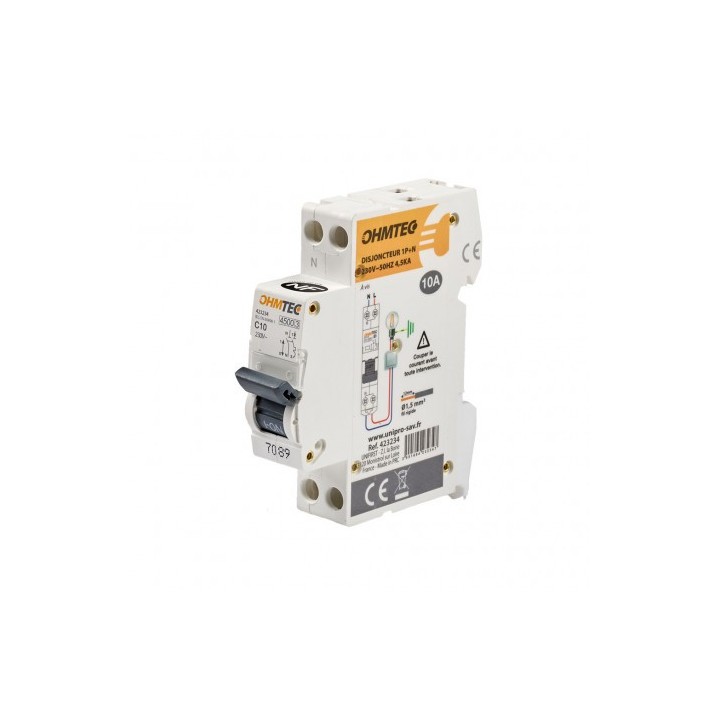 Ohmtec - Disjoncteur à vis - 1P+N - 10A - 4,5kA/6kA - Courbe C - Réf : 423234