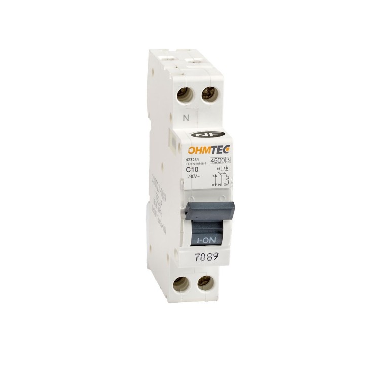 Ohmtec - Disjoncteur à vis - 1P+N - 10A - 4,5kA/6kA - Courbe C - Réf : 423234