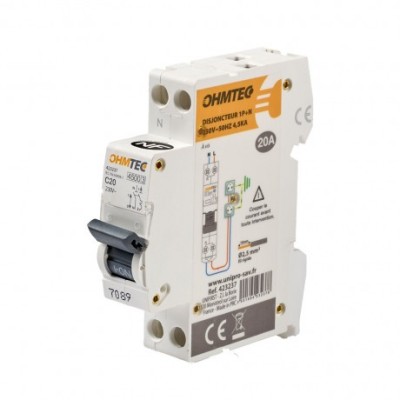 Ohmtec - Disjoncteur à vis - 1P+N - 20A - 4.5kA/6kA - Courbe C - Réf : 423237