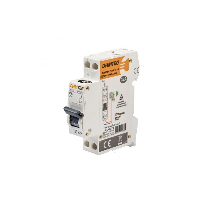 Ohmtec - Disjoncteur à vis - 1P+N - 32A - 4.5kA/6kA - Courbe C - Réf : 423238