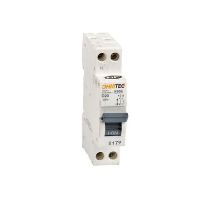 Ohmtec - Disjoncteur à vis - 1P+N - 20A - 4.5kA/6kA - Courbe D - Réf : 423243