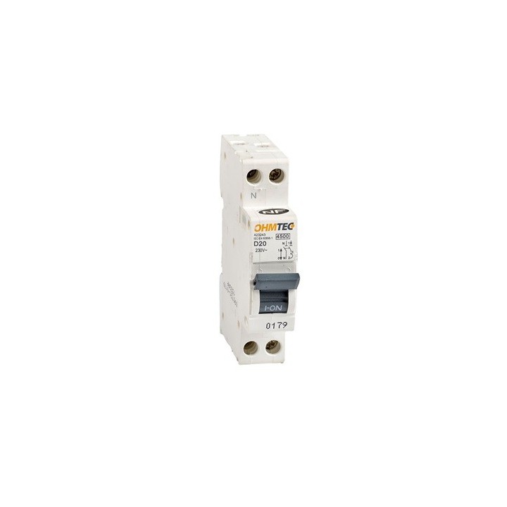 Ohmtec - Disjoncteur à vis - 1P+N - 20A - 4.5kA/6kA - Courbe D - Réf : 423243