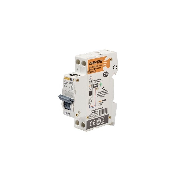 Ohmtec - Disjoncteur à vis 1P+N 32A 4.5kA/6kA Courbe D - Réf : 423244